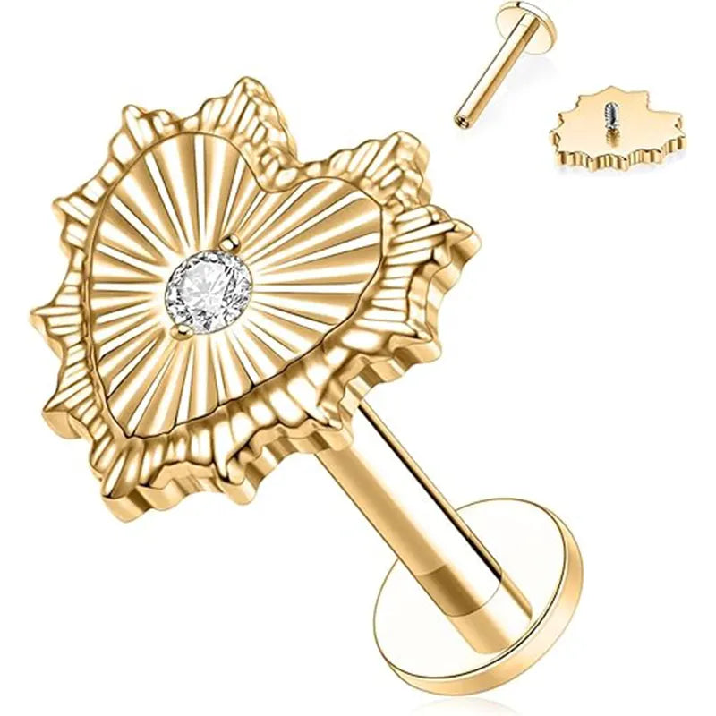 G23 Zircon Heart-shaped Nose Stud 1.2*6 Gold White Zircon