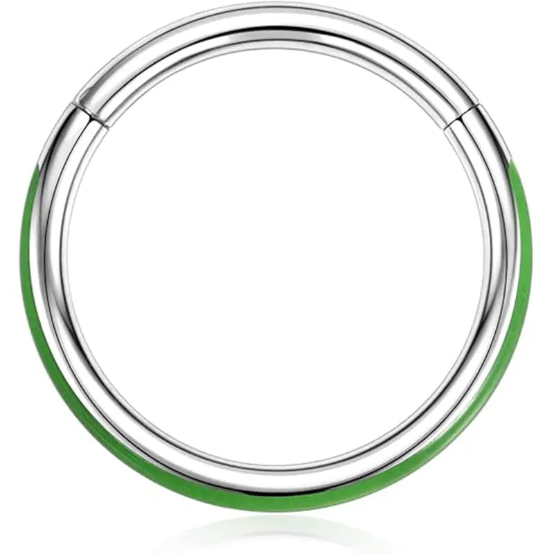 316L Side Fluorescent Open Ring 1.2*10 Silver Fluorescent Green