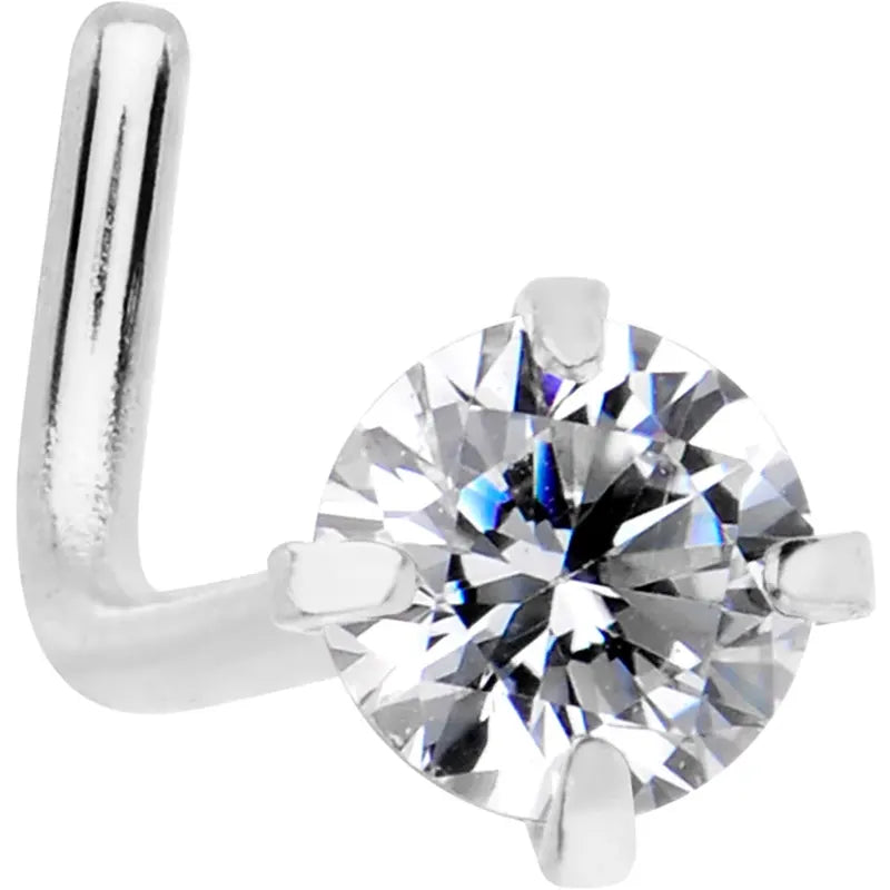 20G 1/4 Clear CZ Gem Stainless Steel L-Shaped Nose Stud
