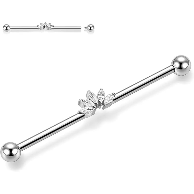 316L Five Horse Eyes White Zircon Silver Industrial Rod 1.6*38*5*5