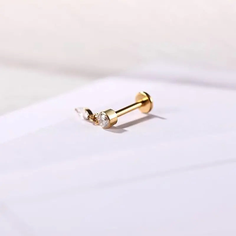 G23 Earrings Oval Zircon Pendant 1.2*6 Golden White Zircon