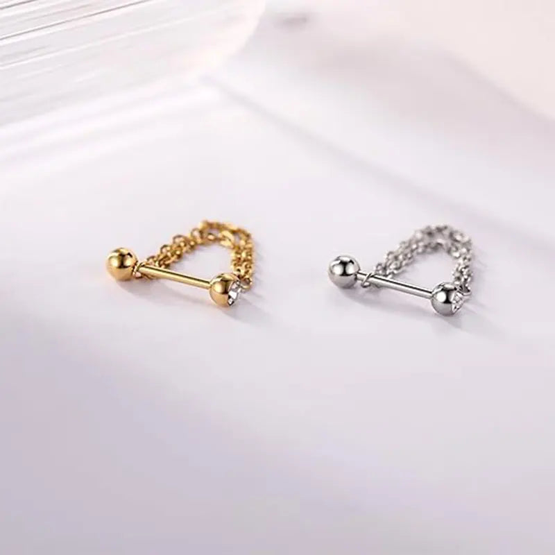316L Cartilage Nail Double Chain Diamond 1.2*6*4*4 Gold