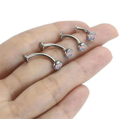 G23 Silver Round Flat-bottom Purple Opal Navel Nail 1.6*10*5
