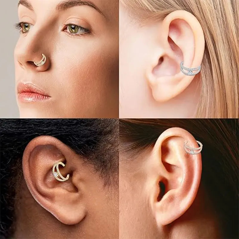 316L 8mm Double Open Stacked CZ Gold Split Ring
