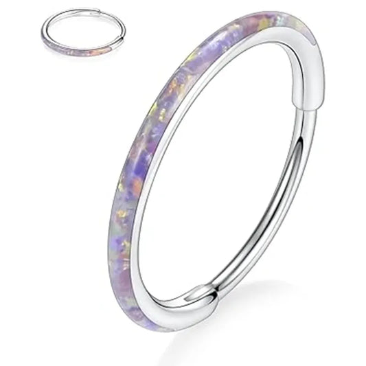 Silver with Purple Opal Septum Hoop Nose Ring