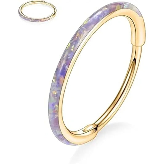 Gold with Purple Opal Septum Hoop Nose Ring