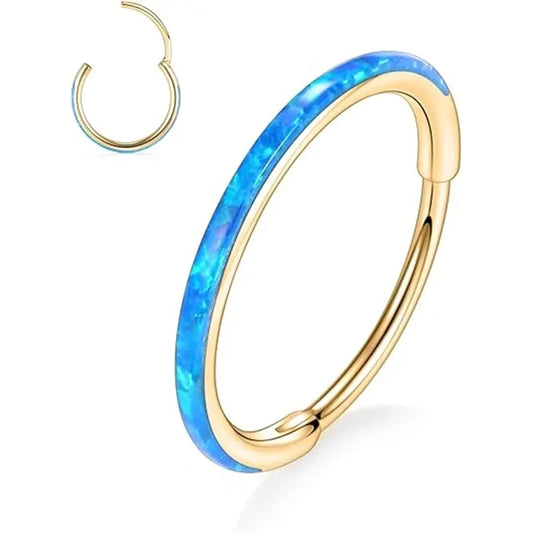 Gold with Blue Opal Septum Hoop Nose Ring
