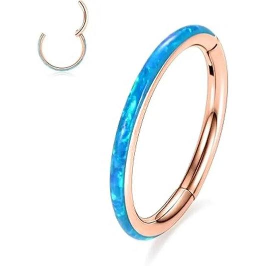 Rose Gold with Blue Opal Septum Hoop Nose Ring