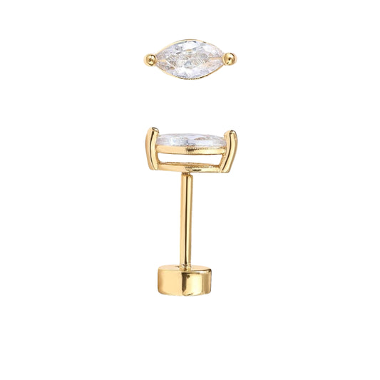 4K Yellow Gold Marquise CZ Flat Back Stud Earrings