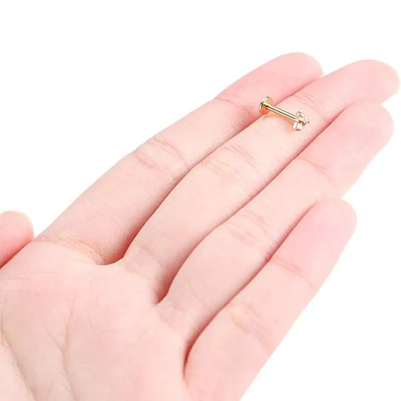 G23 Pin Style Gold 3 White Opal Three Petal Lip Nail 1.2*6/8