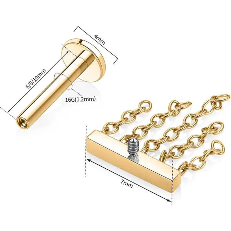 G23 Crossbar 5 Chain Nose Studs 1.2*6 Gold