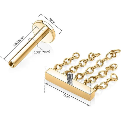 G23 Crossbar 5 Chain Nose Studs 1.2*6 Gold