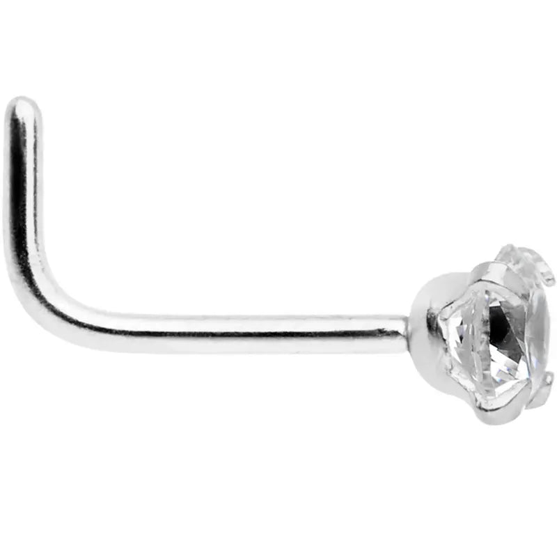 20G 1/4 Clear CZ Gem Stainless Steel L-Shaped Nose Stud