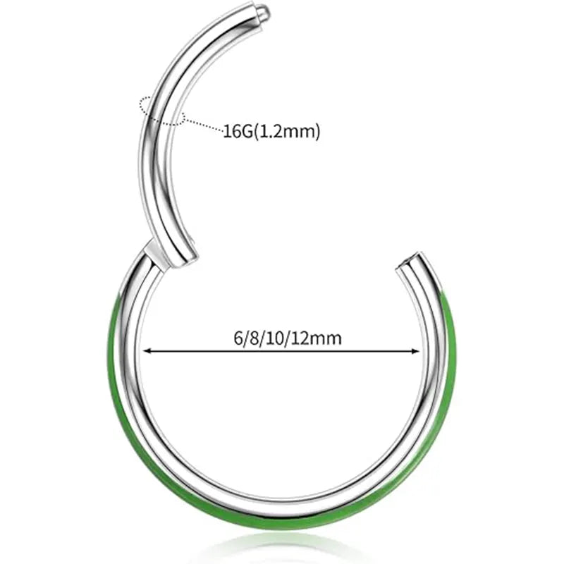 316L Side Fluorescent Open Ring 1.2*10 Silver Fluorescent Green