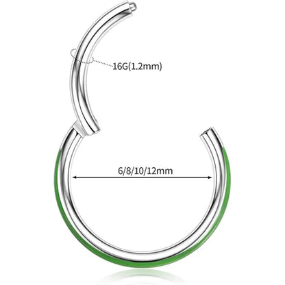 316L Side Fluorescent Open Ring 1.2*10 Silver Fluorescent Green