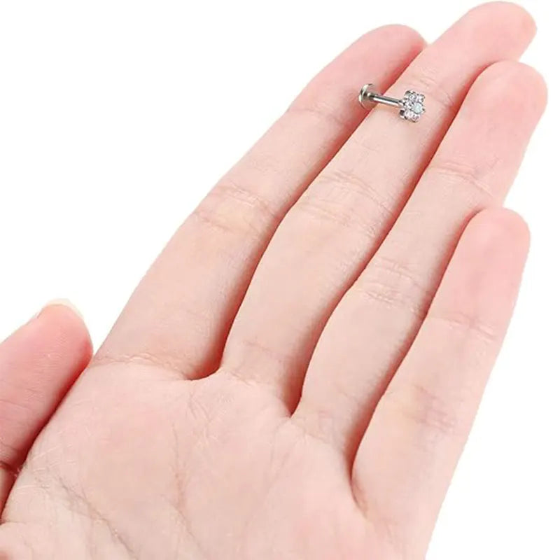 G23 Pin Model Silver Center Auburn 6 Zirconia Petal Lip Stud 1.2*8
