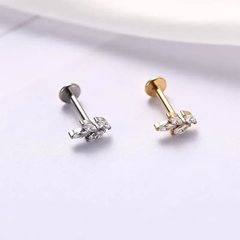 G23 Leaf-shaped Nose Stud 1.2*6 Silver White Zircon