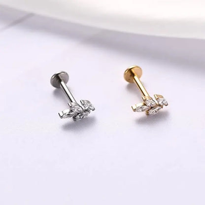 G23 Leaf-shaped Nose Stud 1.2*6 Silver White Zircon