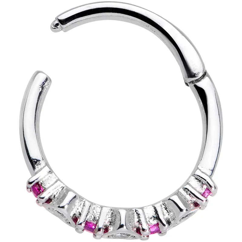 16G 3/8" Heartfelt Pink CZ Gem Hinged Segment Ring