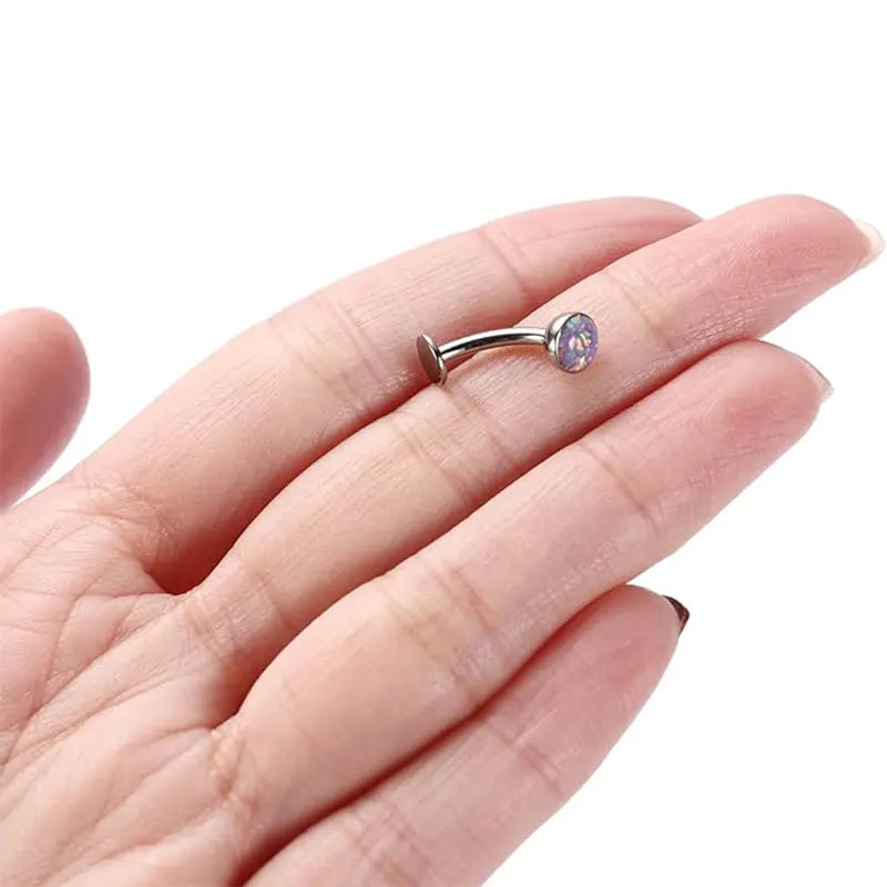 G23 Silver Round Flat-bottom Purple Opal Navel Nail 1.6*10*5