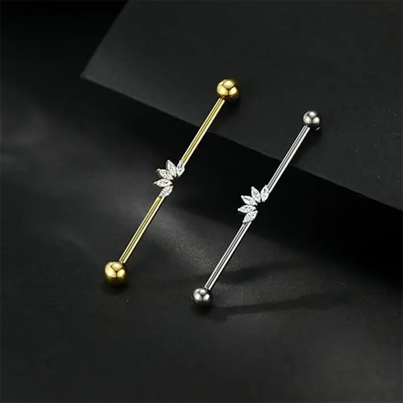 316L Five Horse Eyes White Zircon Gold Industrial Rod 1.6*38*5*5