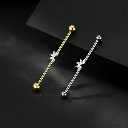 316L Five Horse Eyes White Zircon Gold Industrial Rod 1.6*38*5*5