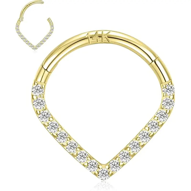 14K Pure Gold Front Inlaid Zircon Teardrop Open Ring 1.2*8/10