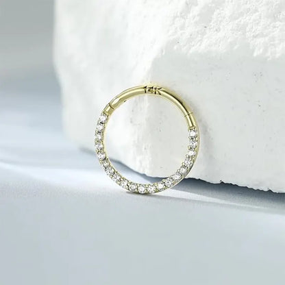 14K Pure Gold Open Ring Inlaid With White Zircon 1.2*6