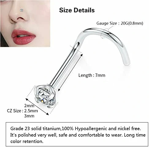 3pcs Titanium Screw Bone Shaped Diamond Nose Stud Set 2