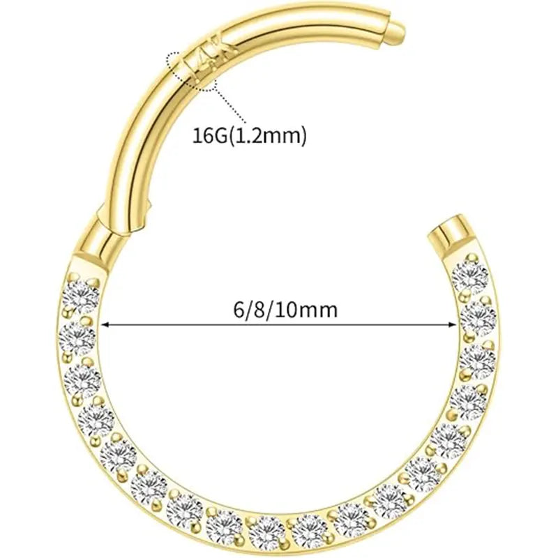 14K Pure Gold Open Ring Inlaid With White Zircon 1.2*6