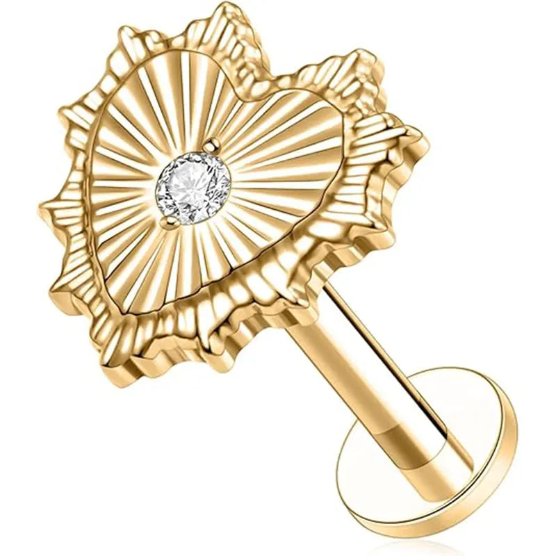 G23 Zircon Heart-shaped Nose Stud 1.2*6 Gold White Zircon