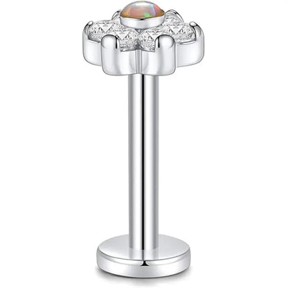 G23 Pin Model Silver Center Auburn 6 Zirconia Petal Lip Stud 1.2*8