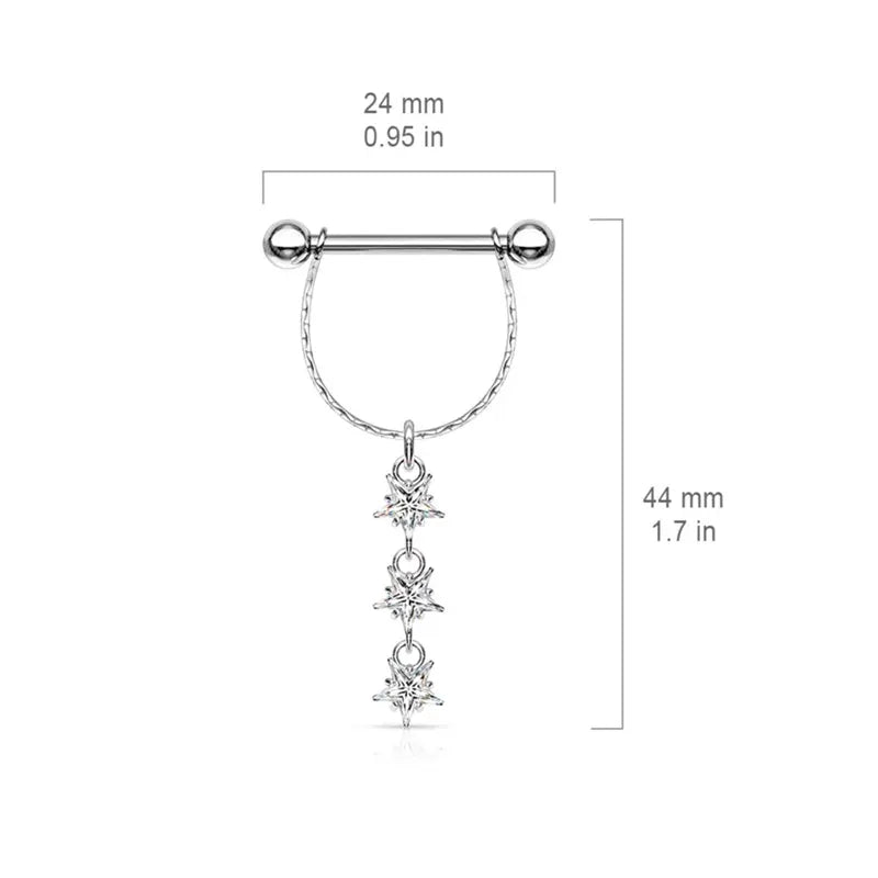 Trio of Dangling Stars Steel cute nipple rings 2