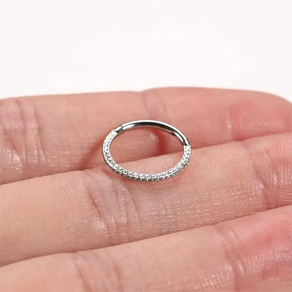 16G Silver Surgical Steel Band CZ Hoop Cartilage Earrings
