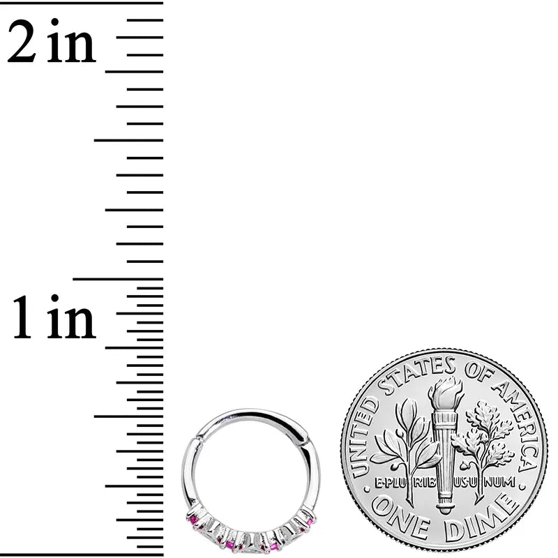 16G 3/8" Heartfelt Pink CZ Gem Hinged Segment Ring