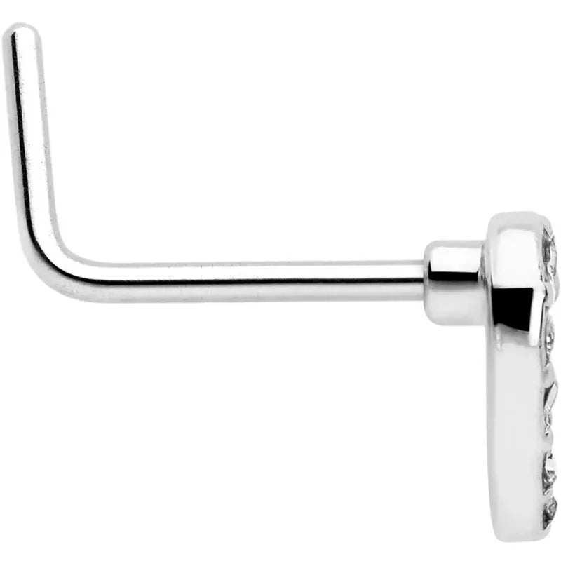 20G 7mm Clear Gem Paved Heart Stainless Steel L-Shaped Nose Stud