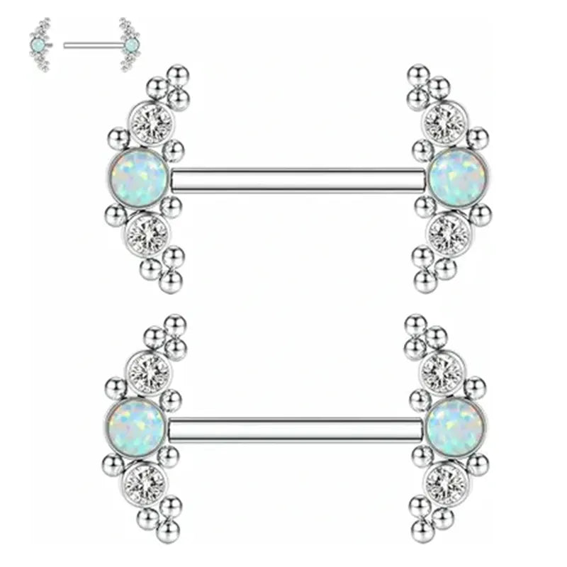 G23 Titanium CZ & Blue Opal Nipple Ring Barbell