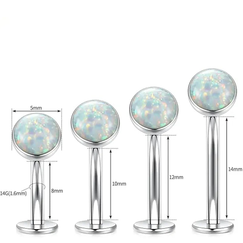 G23 Silver Round Flat White Opal Navel Nail 1.6*8*5