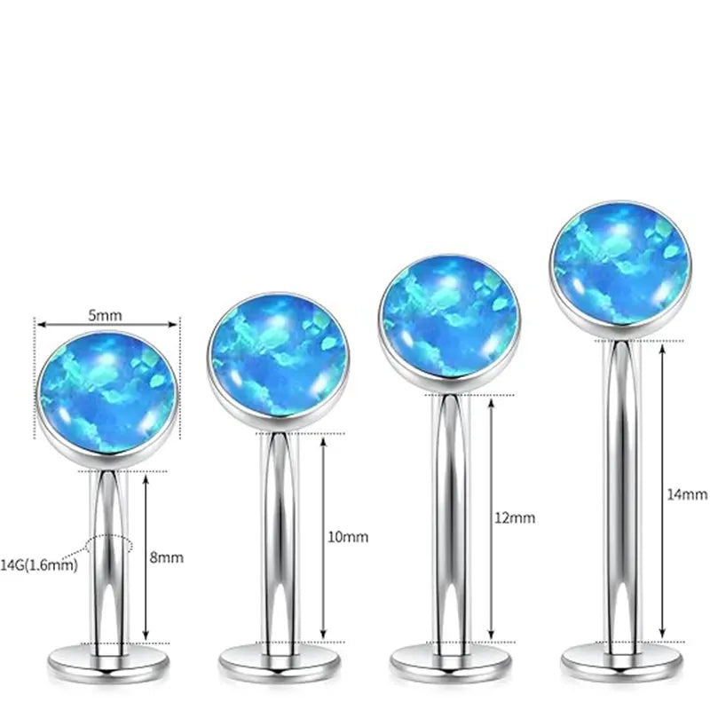 G23 Round Flat Bottom Belly Button Nail 1.6*10*5 Silver Blue Opal