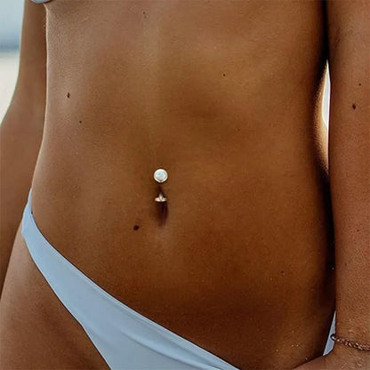 G23 Round Flat Bottom Belly Button Nail 1.6*8*5 Gold White Opal