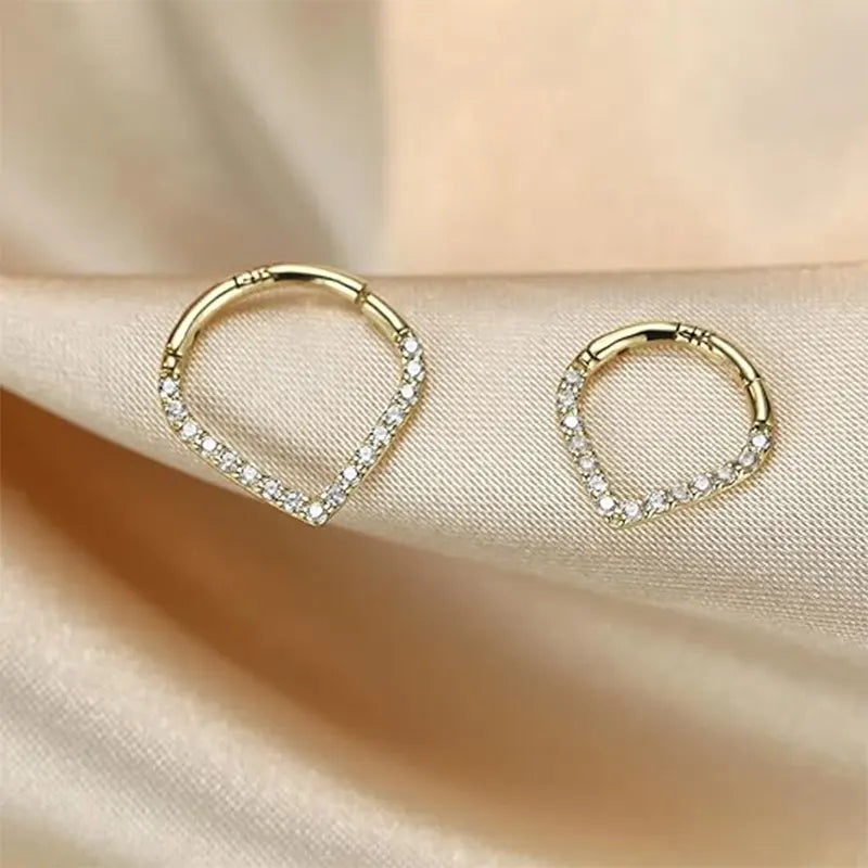 14K Pure Gold Front Inlaid Zircon Teardrop Open Ring 1.2*8/10