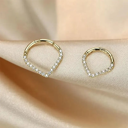 14K Pure Gold Front Inlaid Zircon Teardrop Open Ring 1.2*8/10