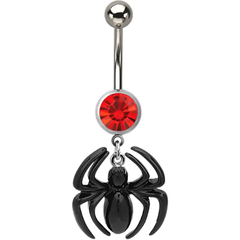 Man 316L Surgical Steel With Red Cz Dangle Charm Navel Rings