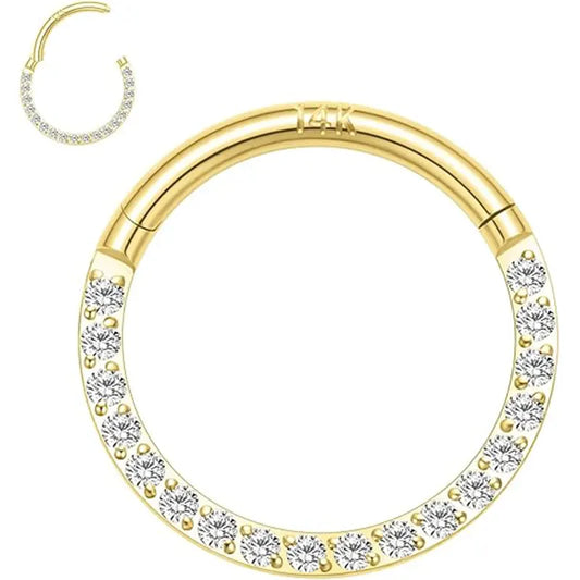 14K Pure Gold Open Ring Inlaid With White Zircon 1.2*6