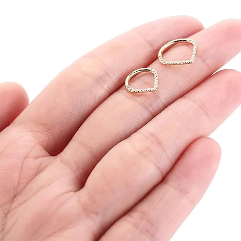 14K Pure Gold Front Inlaid Zircon Teardrop Open Ring 1.2*8/10