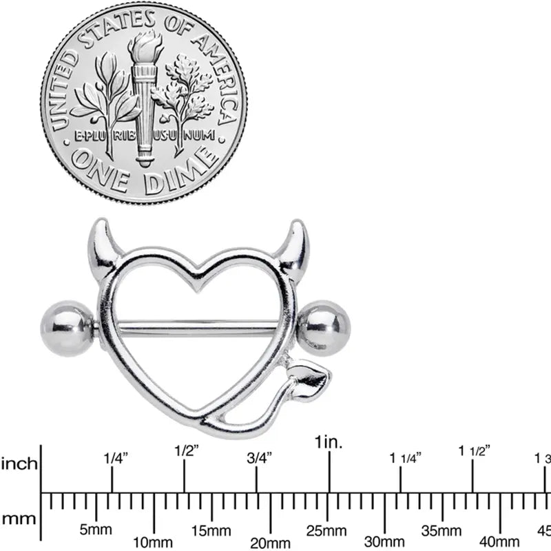 14G 5/8" Valentine Devil Heart Nipple ring Set 1