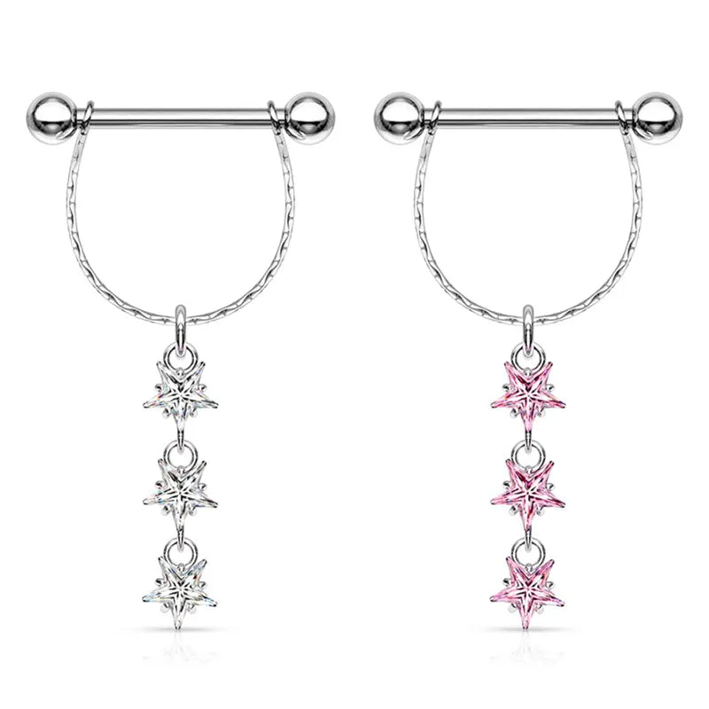 Trio of Dangling Stars Steel cute nipple rings 1
