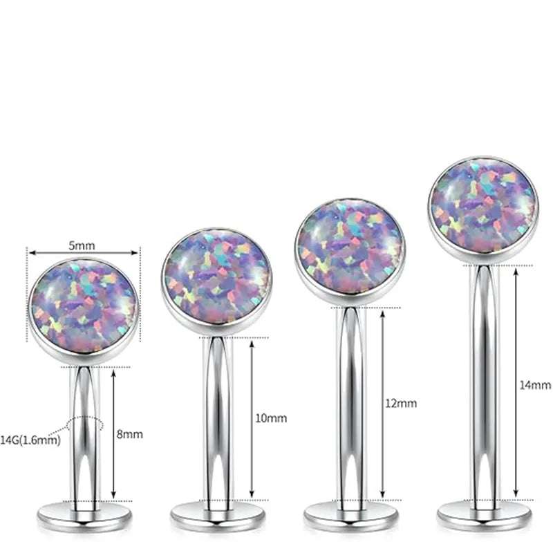 G23 Silver Round Flat-bottom Purple Opal Navel Nail 1.6*10*5