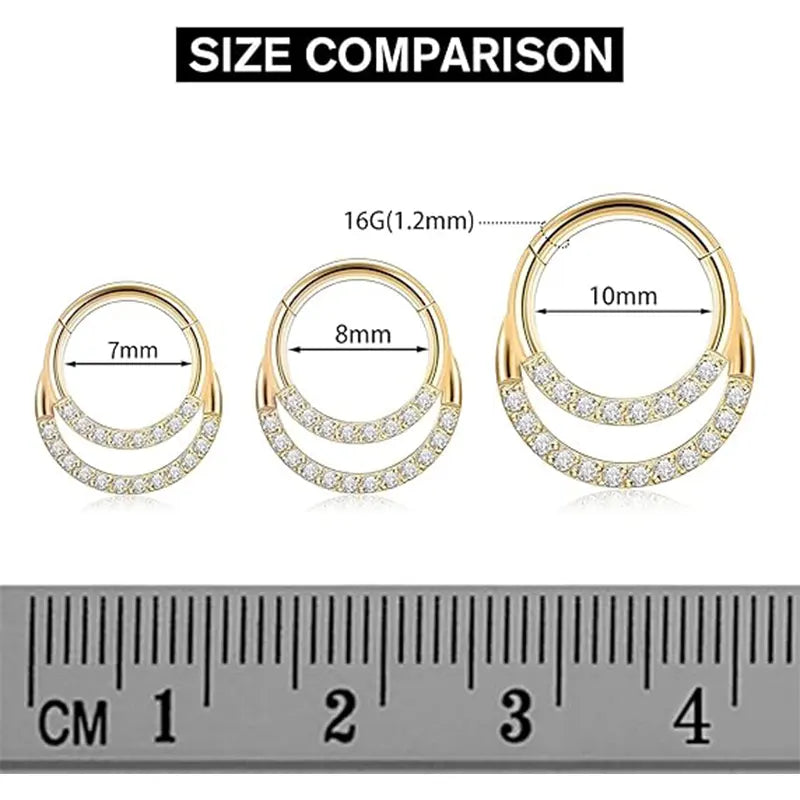 GAGABODY Conch Piercing Septum Ring Jewelry Gold Nose Rings Conch Earring Segment Nose Ring 316L Surgical Steel Clicker Hoop 16g 10mm Clear CZ