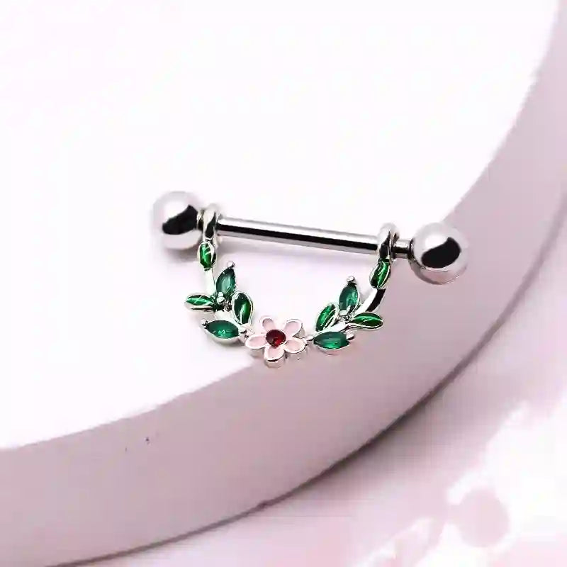 2 titanium nipple jewelry with floral embellishments